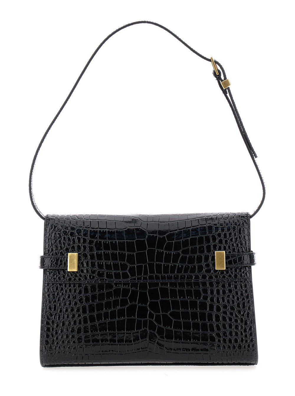 Saint Laurent Women 'Manhattan Small' Black Shoulder Bag In Shiny Croco Embossed Leather Woman