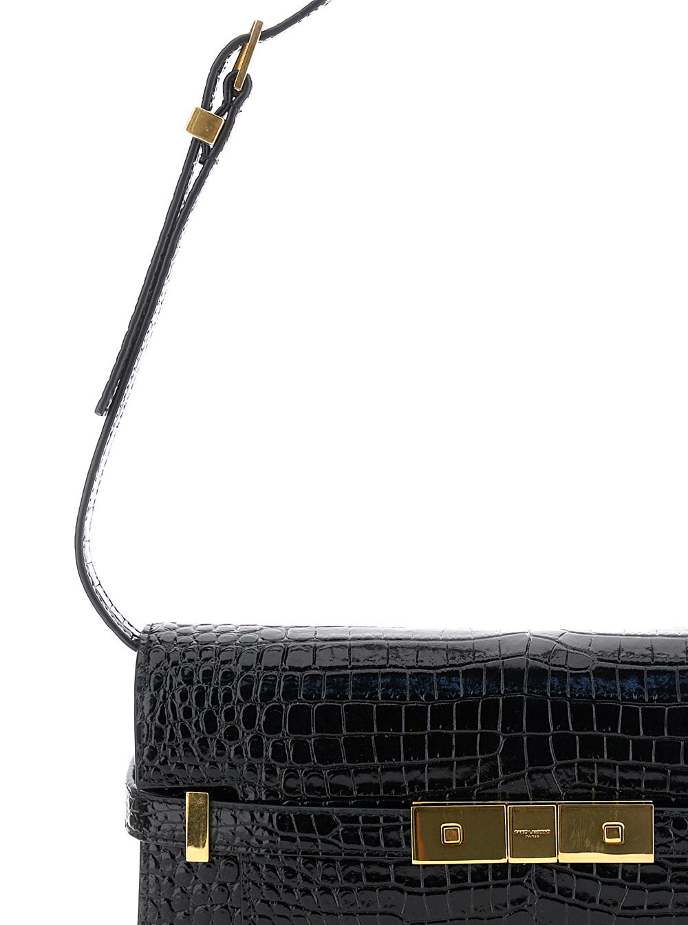 Saint Laurent Women 'Manhattan Small' Black Shoulder Bag In Shiny Croco Embossed Leather Woman