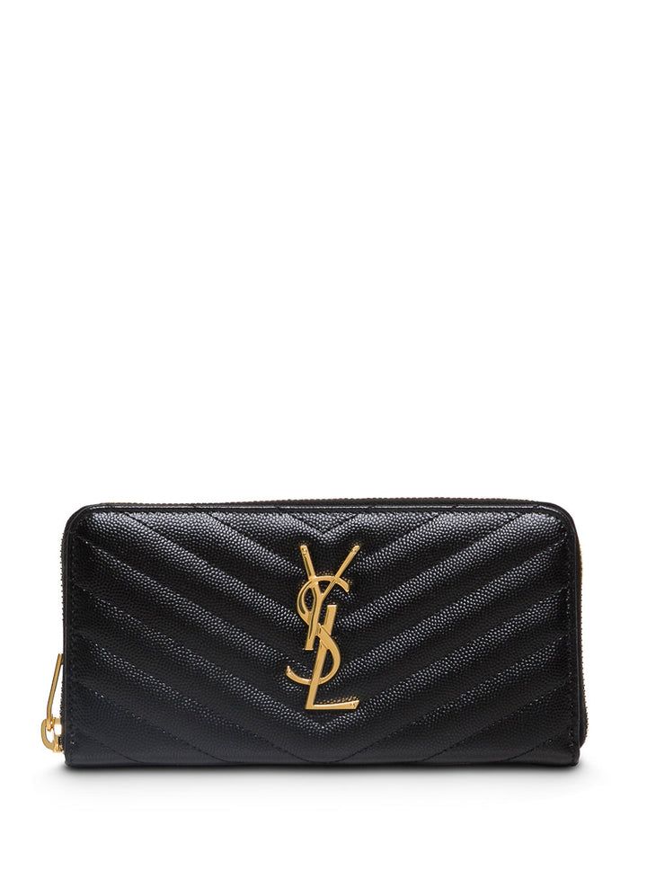 Saint Laurent Women Black Leather Monogram Wallet