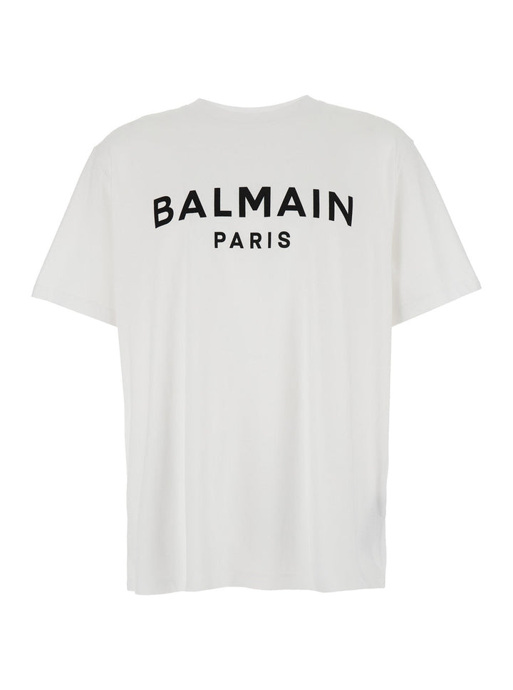 Balmain Men White Crewneck T-Shirt With Logo Lettering On The Front In Cotton Man