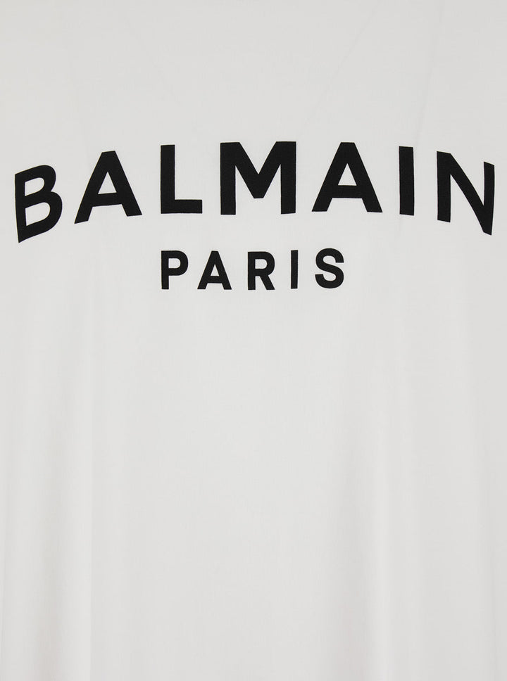 Balmain Men White Crewneck T-Shirt With Logo Lettering On The Front In Cotton Man