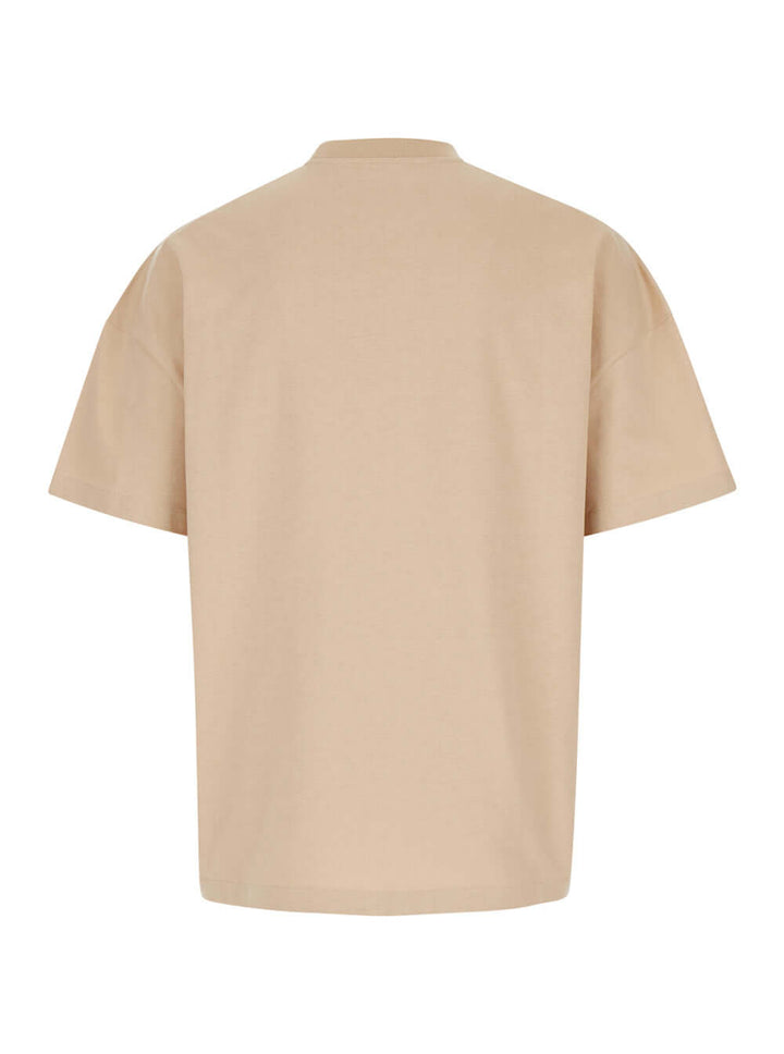 Jil Sander Men Beige Crewneck T-Shirt With Maxi Logo Lettering On The Front In Cotton Man