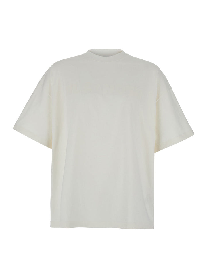 Jil Sander Men White Crewneck T-Shirt With Front Logo Print In Cotton Man