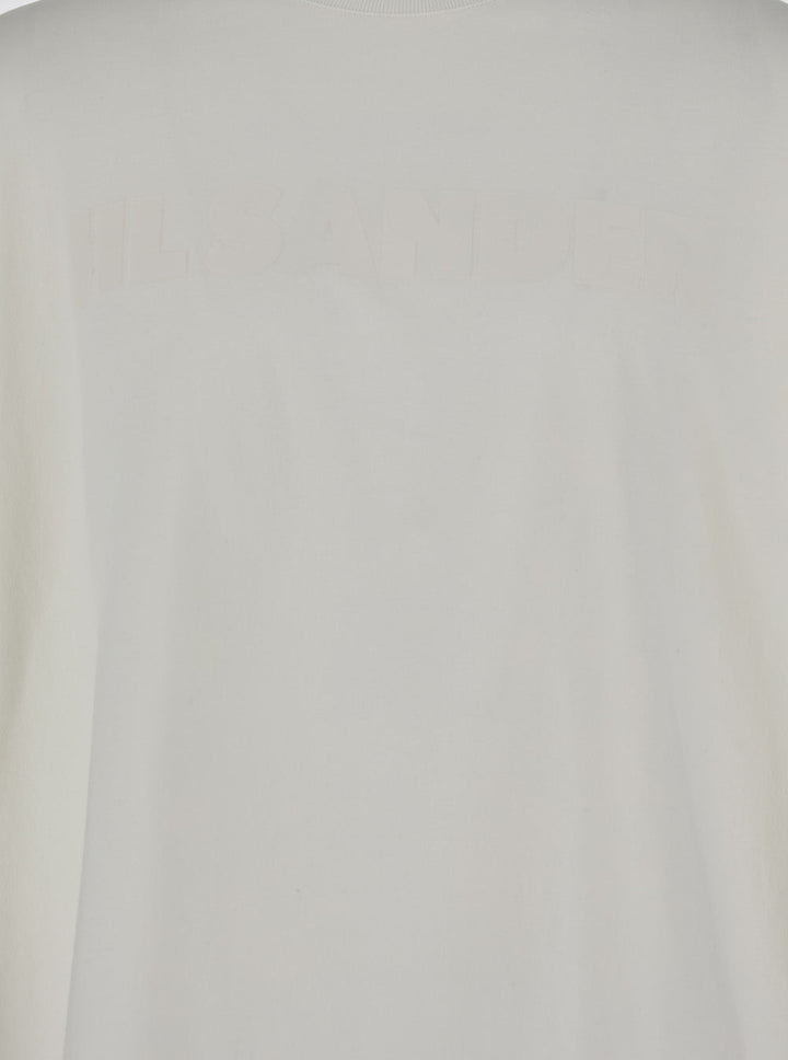 Jil Sander Men White Crewneck T-Shirt With Front Logo Print In Cotton Man