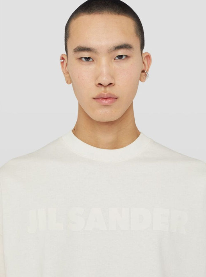 Jil Sander Men White Crewneck T-Shirt With Front Logo Print In Cotton Man