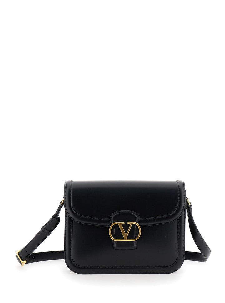 Valentino Garavani Men Black Shoulder Bag With Vlogo Detail On The Front In Leather Man