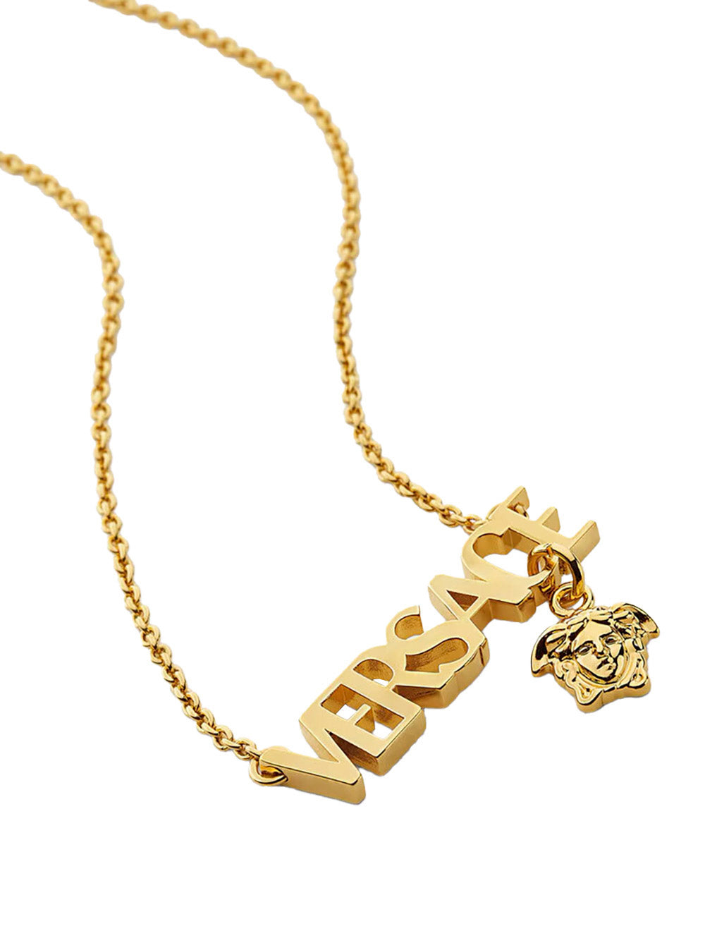 Versace Men Metallic Necklace With Logo Lettering Pendant And Medusa Pendant In Metal Man