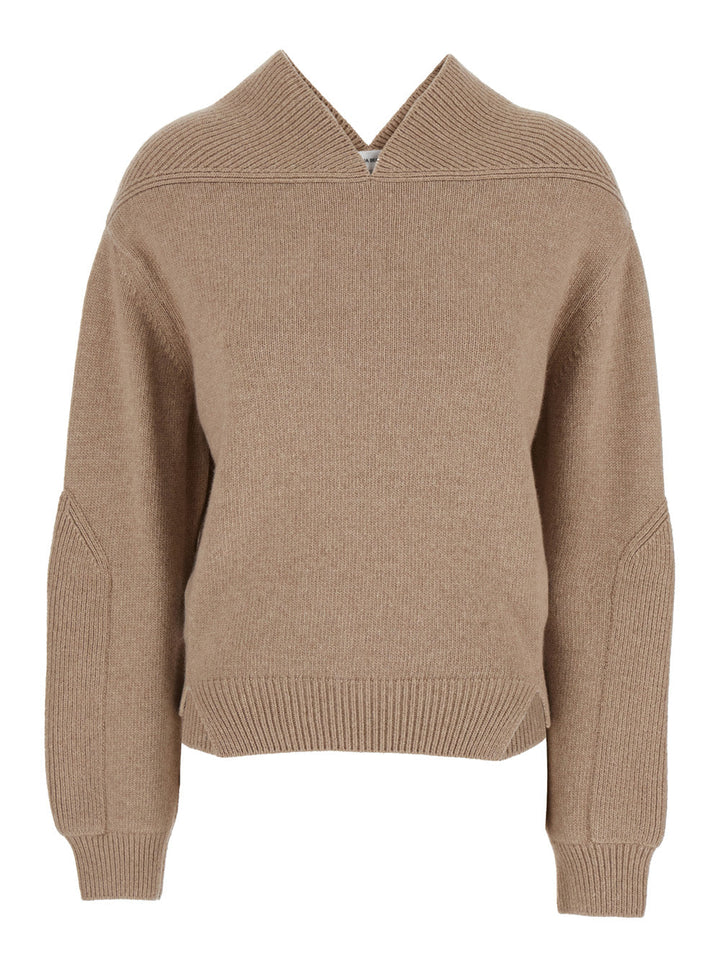 Victoria Beckham Women Beige Knit Sweater With V Neck On Front And Rear In Cashmere And Wool Woman