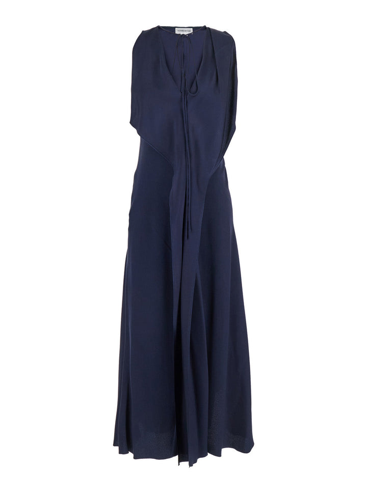 Victoria Beckham Women Blue Sleeveless Long Dress With V Neck In Fabric Woman