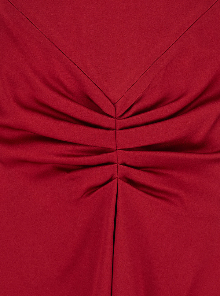 Victoria Beckham Women Red Crewneck Midi Dress With Gathered Waist And Rear Zip Closure In Viscose Blend Woman