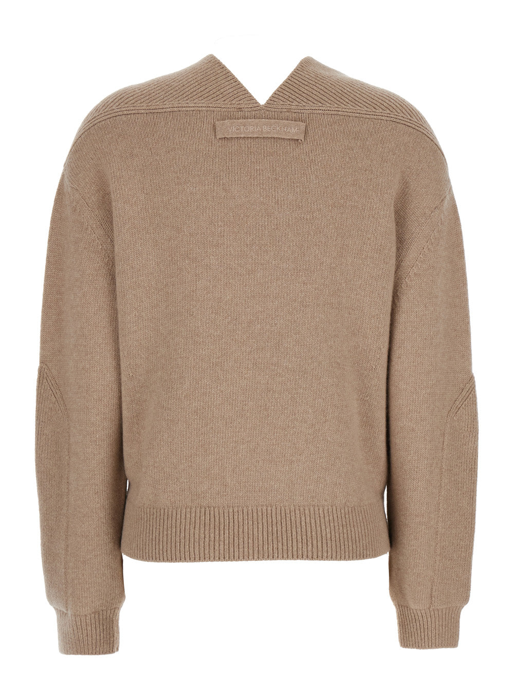 Victoria Beckham Women Beige Knit Sweater With V Neck On Front And Rear In Cashmere And Wool Woman