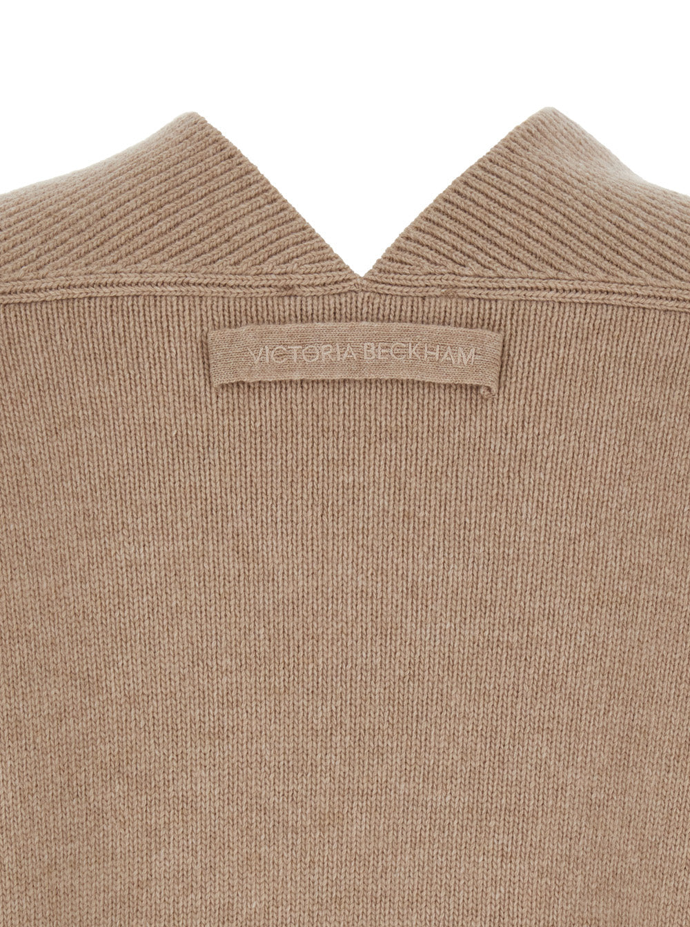 Victoria Beckham Women Beige Knit Sweater With V Neck On Front And Rear In Cashmere And Wool Woman