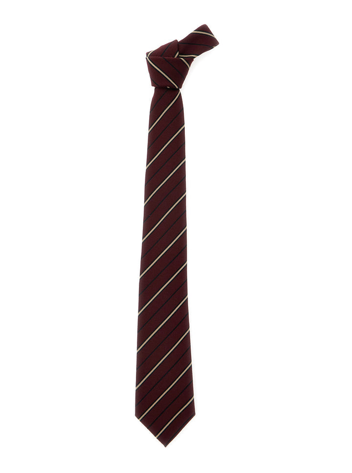 Saint Laurent Women Bordeaux Tie With Rear Tie Closure And All-Over Stirped Motif In Wool And Silk Woman