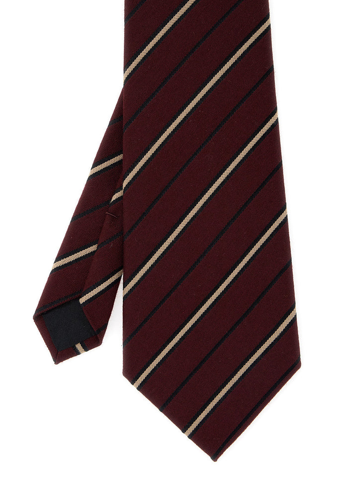 Saint Laurent Women Bordeaux Tie With Rear Tie Closure And All-Over Stirped Motif In Wool And Silk Woman