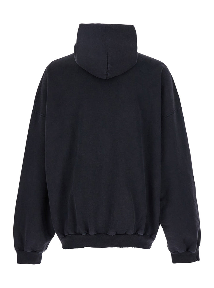 Balenciaga Men '3B Liquified' Black Hooded Sweatshirt With Front Logo In Cotton Man