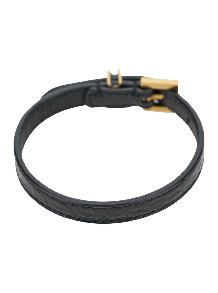 Saint Laurent Women 'Cassandre' Black Belt Bracelet In Croco Printed Leather Woman