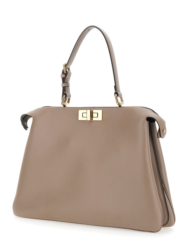 Fendi Women 'Pekaboo Soft Large' Grey Handbag With Twist Lock In Leather Woman