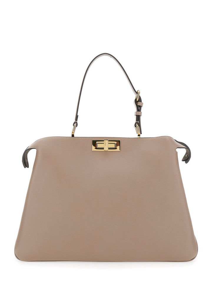 Fendi Women 'Pekaboo Soft Large' Grey Handbag With Twist Lock In Leather Woman