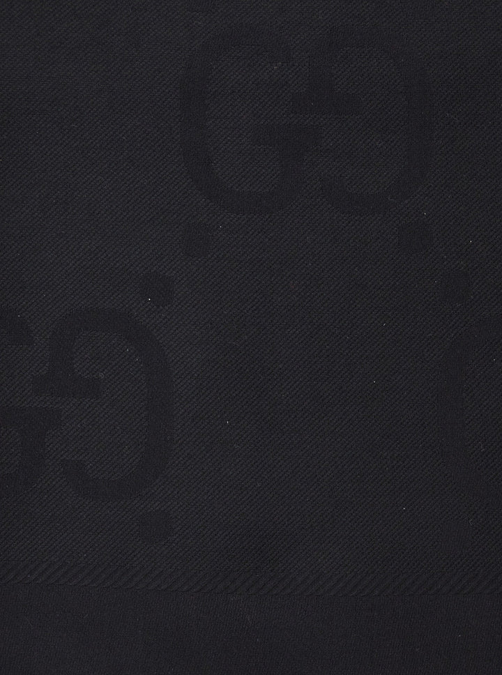 Gucci Women Black Scarf With Gg All-Over Motif In Wool Woman