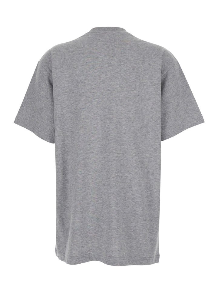 Gucci Women Grey Crewneck T-Shirt With Logo Lettering And Web Detail On The Front In Cotton Woman