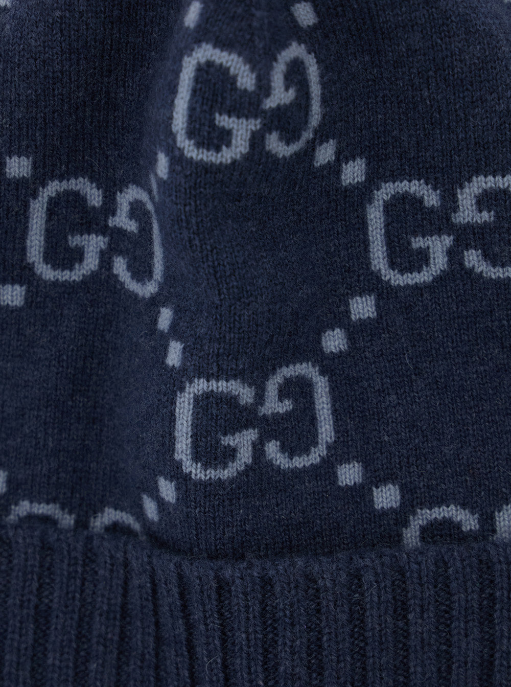 Gucci Men Blue Beanie With All-Over Gg Motif In Cashmere Woman