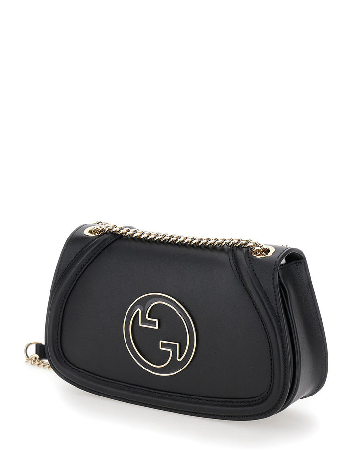 Gucci Women 'Blondie Small' Black Handbag With Metallic Gg Crossover On The Front And Chain Shoulder Strap In Leather Woman