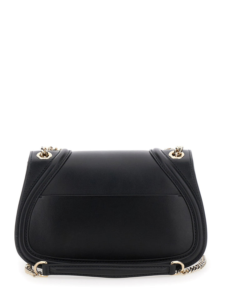 Gucci Women 'Blondie Small' Black Handbag With Metallic Gg Crossover On The Front And Chain Shoulder Strap In Leather Woman