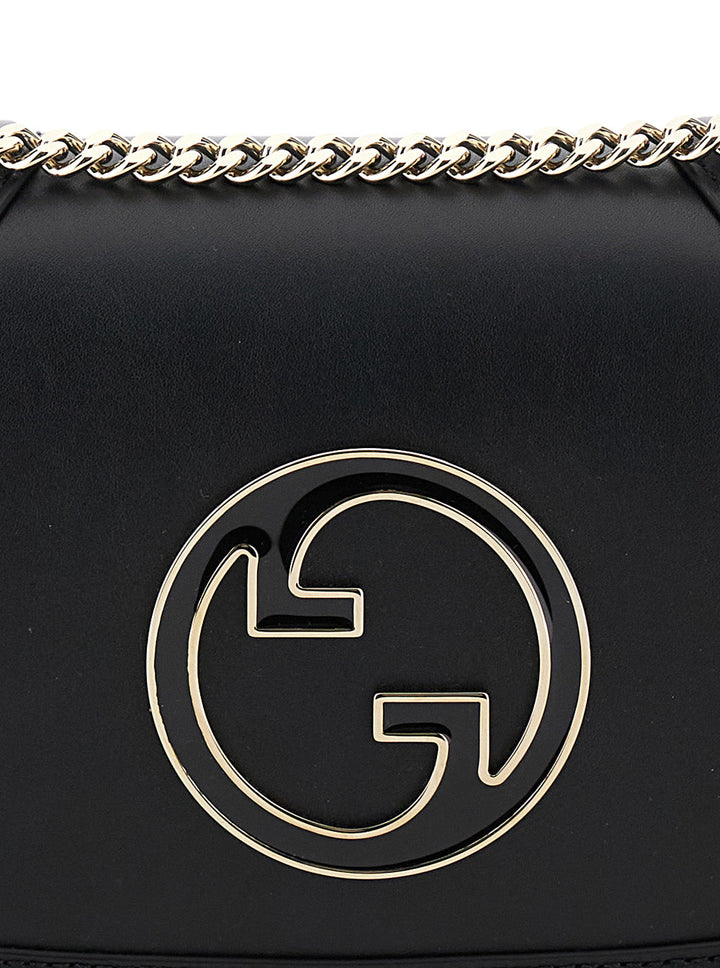 Gucci Women 'Blondie Small' Black Handbag With Metallic Gg Crossover On The Front And Chain Shoulder Strap In Leather Woman