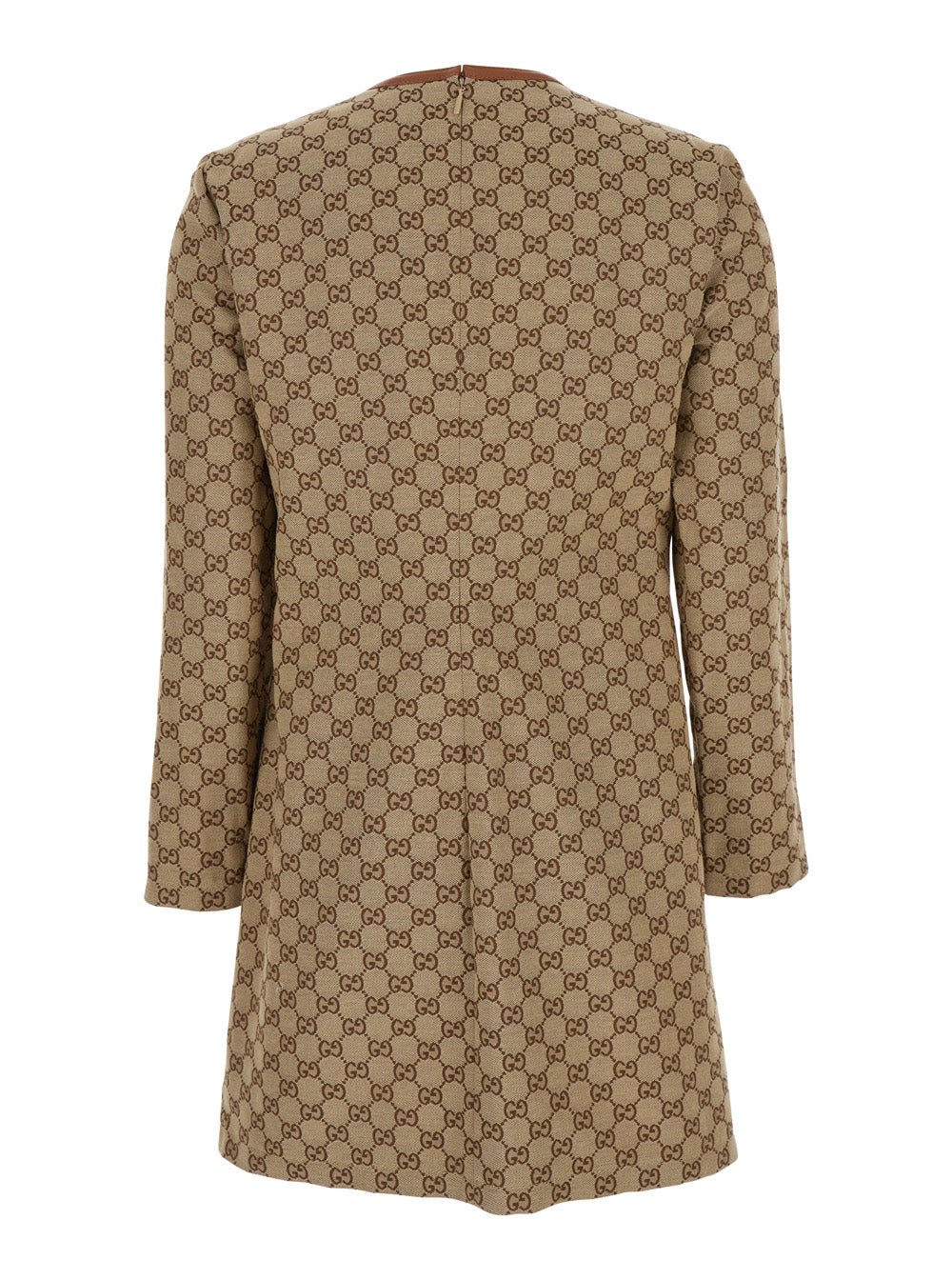 Gucci Women Beige Crewneck Mini Dress With Horsebit On The Front In Gg Canvas Woman