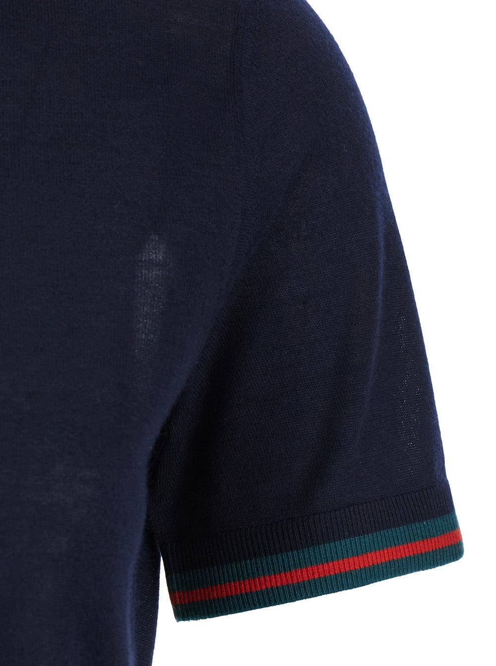 Gucci Women Blue T-Shirt With Web Detail On The Edges In Cashmere And Silk Blend Woman