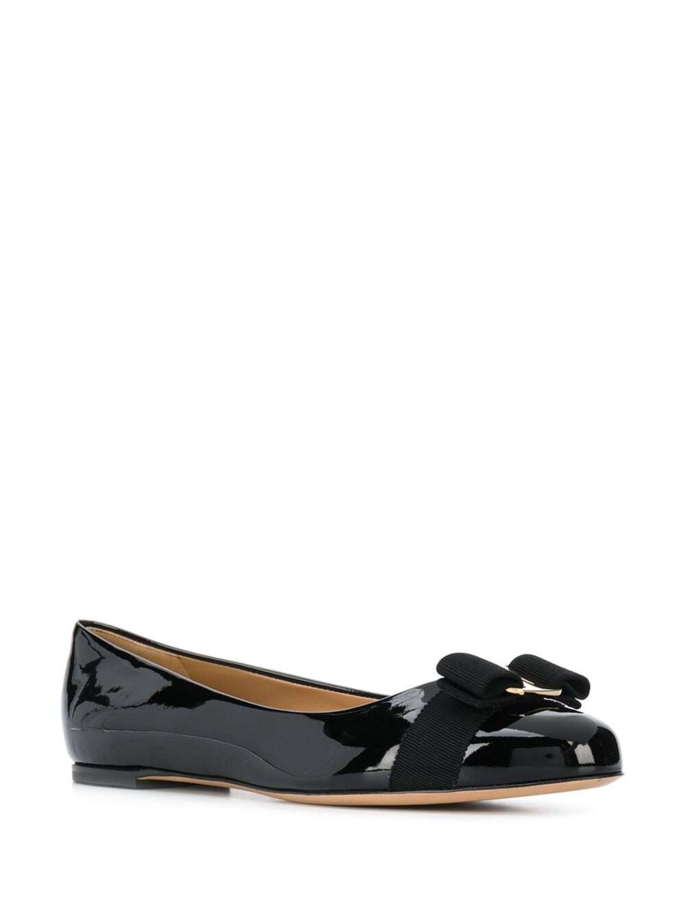 Ferragamo Women 'Varina' Black Ballet Shoes With Engraved Logo On The Bow In Patent Leather Woman