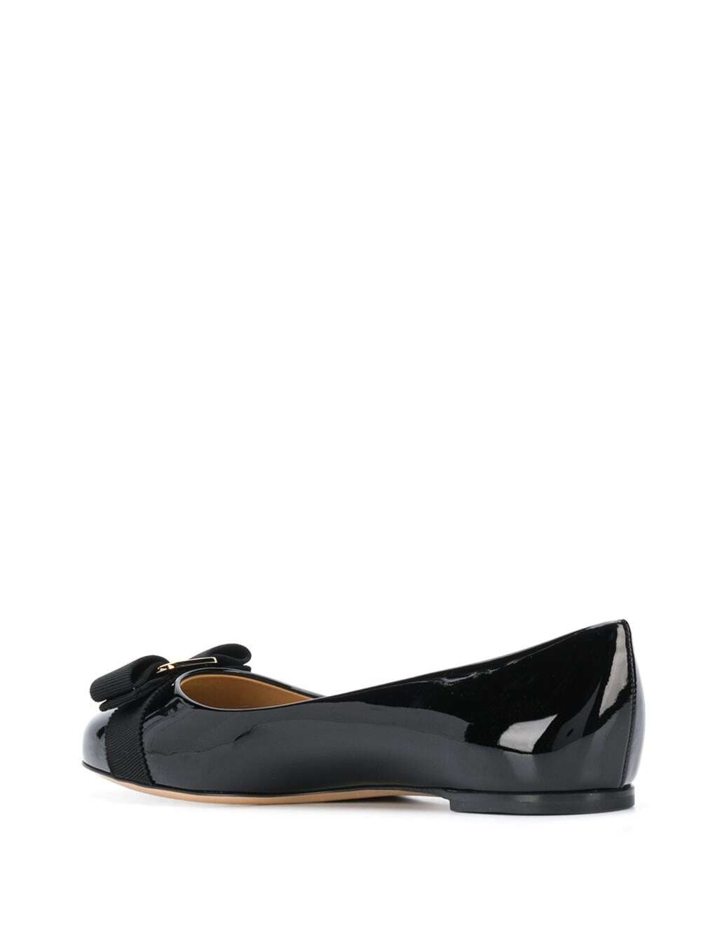 Ferragamo Women 'Varina' Black Ballet Shoes With Engraved Logo On The Bow In Patent Leather Woman