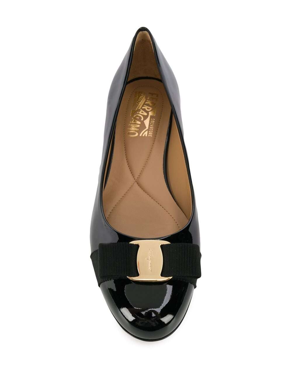 Ferragamo Women 'Varina' Black Ballet Shoes With Engraved Logo On The Bow In Patent Leather Woman