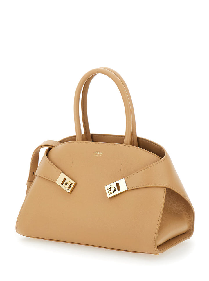 Ferragamo Women 'Hug Small' Beige Shoulder Bag With Logo And Gancini Buckle In Leather Woman