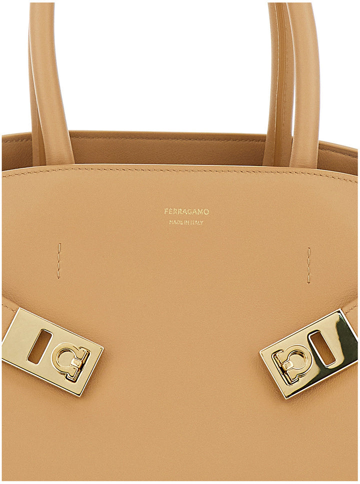 Ferragamo Women 'Hug Small' Beige Shoulder Bag With Logo And Gancini Buckle In Leather Woman