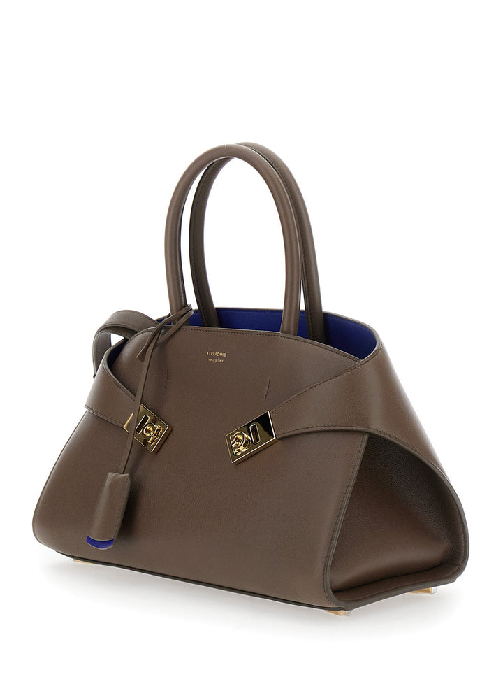 Ferragamo Women 'Hug S' Brown Handbag With Logo And Gancini Buckle In Leather Woman