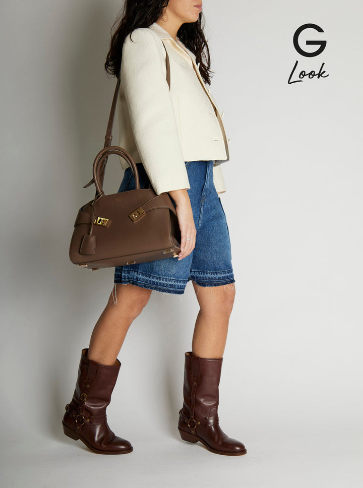 Ferragamo Women 'Hug S' Brown Handbag With Logo And Gancini Buckle In Leather Woman