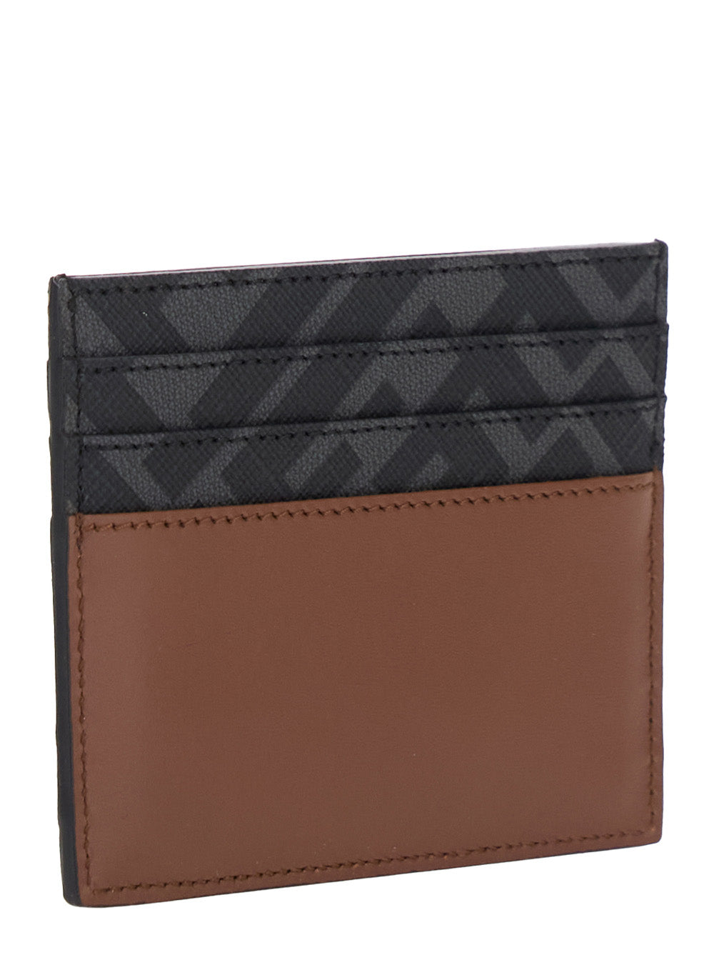 Fendi Men Brown Card Holder With Ff Plaque On The Front In Leather And Ff Canvas Man