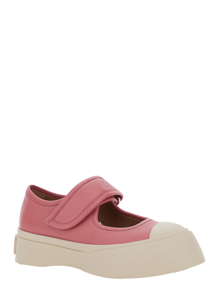 Marni Women 'Mary Jane' Pink Sandals With Touch-Strap Closure And Logo Patch On The Rear In Leather Woman