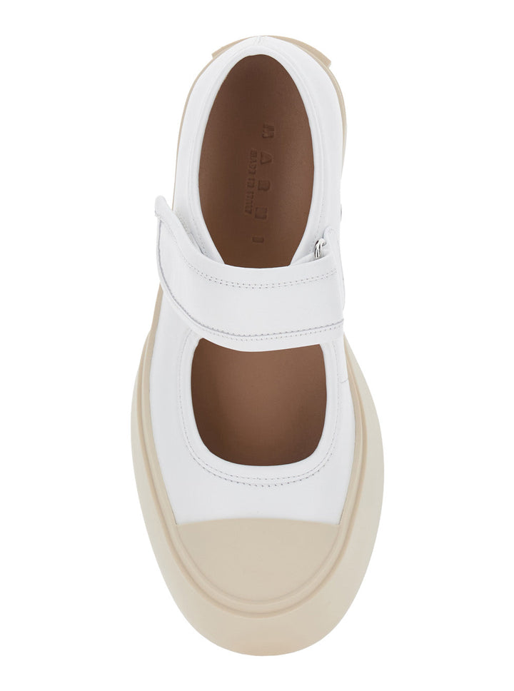 Marni Women 'Mary Jane' White Sandals With Touch-Strap Closure And Logo Patch On The Rear In Leather Woman