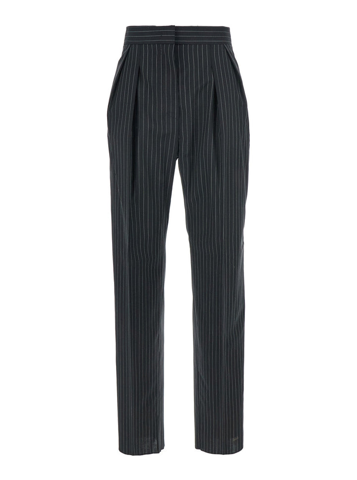 Max Mara Women 'Sesamo' Black Pants With Front Concealed Closure And All-Over Striped Motif In Wool Woman