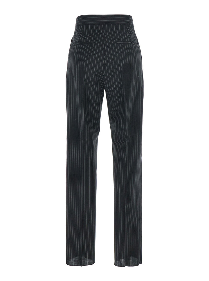 Max Mara Women 'Sesamo' Black Pants With Front Concealed Closure And All-Over Striped Motif In Wool Woman