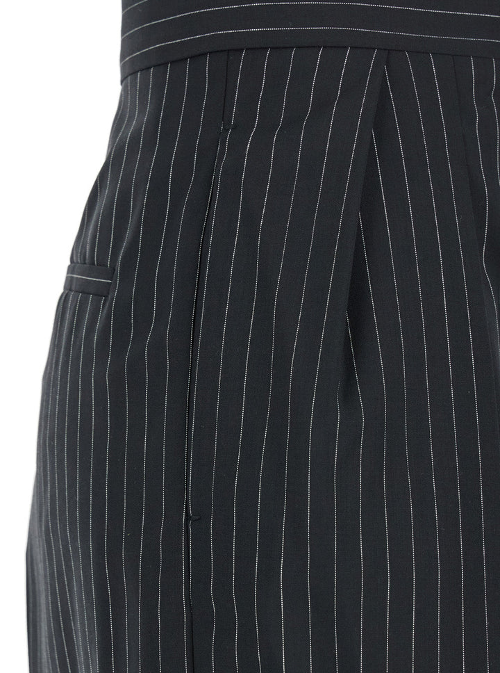 Max Mara Women 'Sesamo' Black Pants With Front Concealed Closure And All-Over Striped Motif In Wool Woman