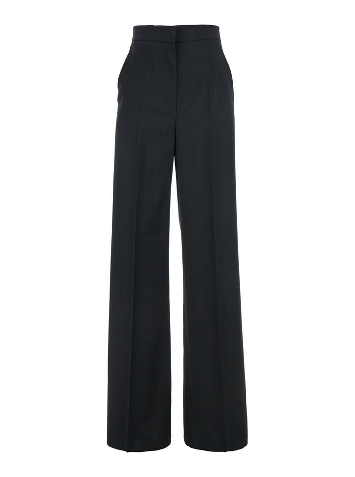 Max Mara Women 'Fernet' Black Pants With Wide Leg And Logo Lettering On The Rear In Wool Woman