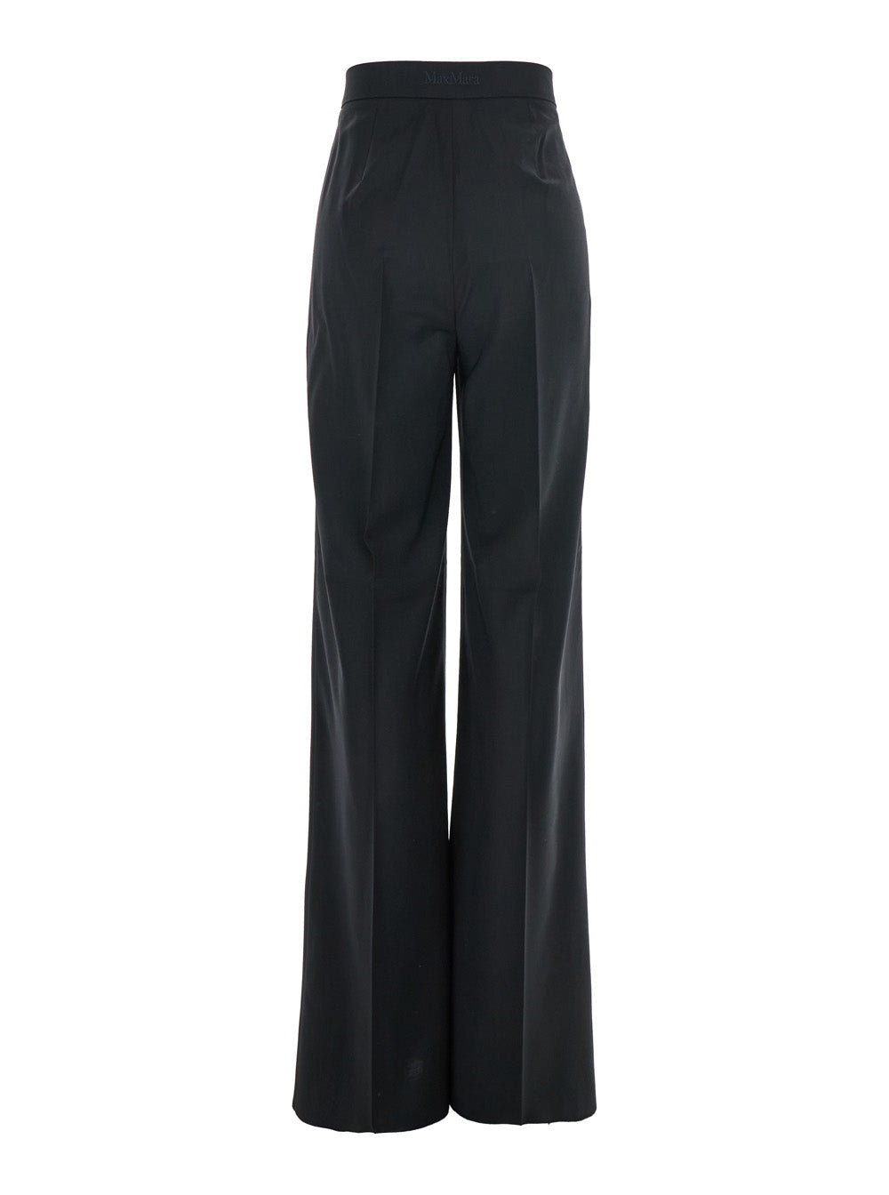 Max Mara Women 'Fernet' Black Pants With Wide Leg And Logo Lettering On The Rear In Wool Woman