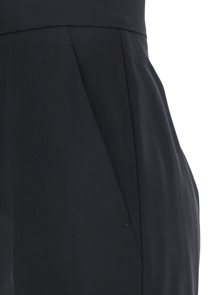 Max Mara Women 'Fernet' Black Pants With Wide Leg And Logo Lettering On The Rear In Wool Woman