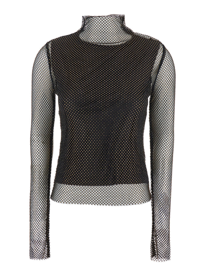 Sportmax Women 'Gerarda' Black High Neck Top With Mesh Panels And Layered Design In Tech Fabric Woman