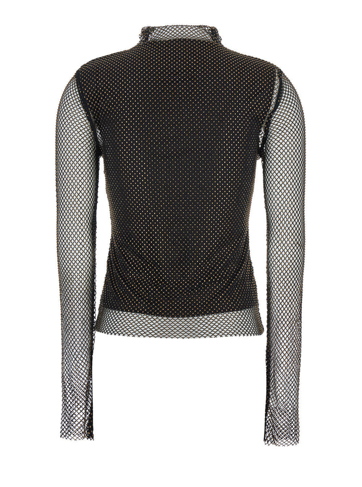 Sportmax Women 'Gerarda' Black High Neck Top With Mesh Panels And Layered Design In Tech Fabric Woman