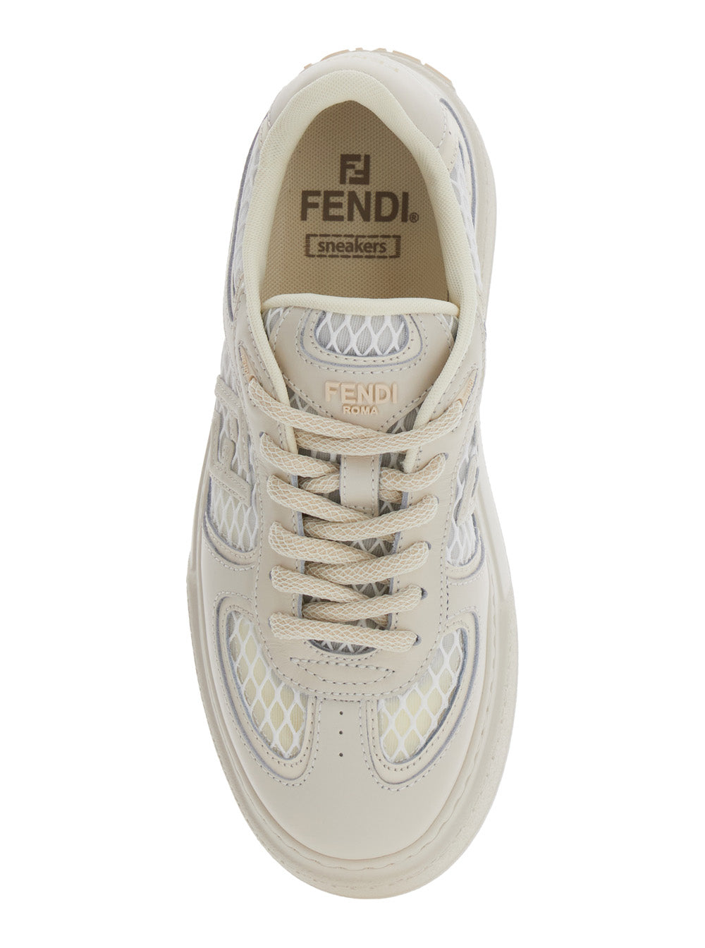 Fendi Women 'Match' White Sneakers With Mesh Inserts And Embossed Logo On The Back In Leather Woman