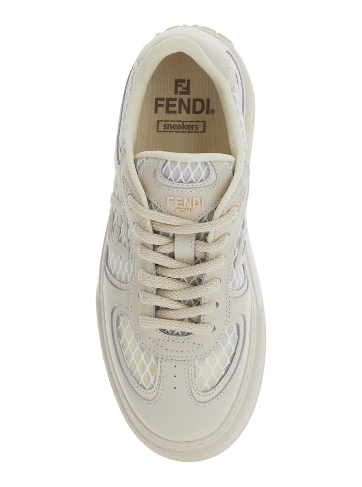 Fendi Women 'Match' White Sneakers With Mesh Inserts And Embossed Logo On The Back In Leather Woman